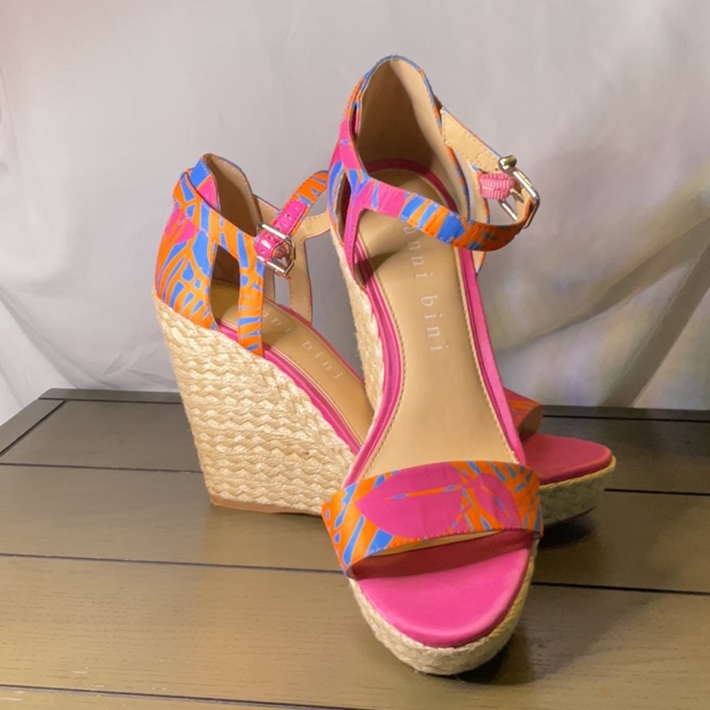 Gianni Bini Pink and Orange Wedge Espadrilles